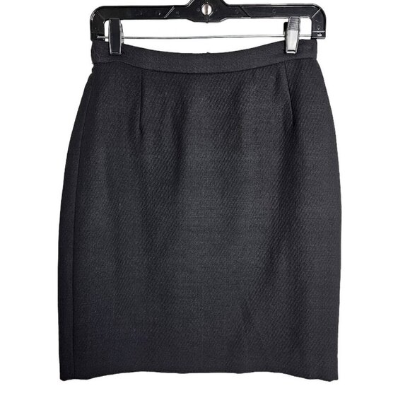 Vtg CALVIN KLEIN Wool Pencil Skirt BLACK size 6 Chic Preppy Twee Knit Straight - Picture 1 of 9